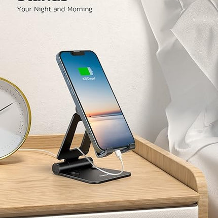 Dual Folding Cell Phone Stand, Fully Adjustable Foldable Desktop Phone Holder Cradle Dock Compatible