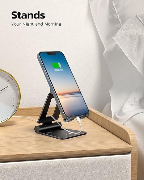 Dual Folding Cell Phone Stand, Fully Adjustable Foldable Desktop Phone Holder Cradle Dock Compatible